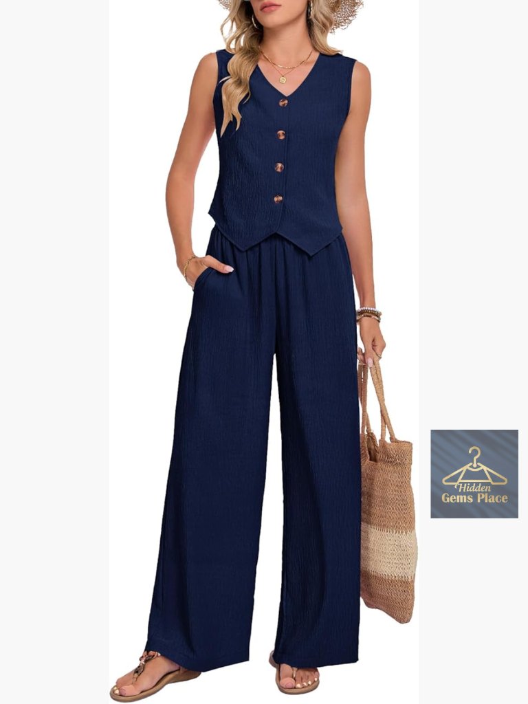 Women's 2 Piece Vest Blazer Wide Leg Pant Set - S